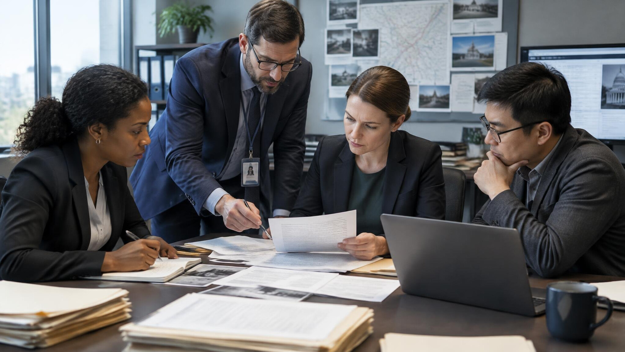 investigation team analyzing documents